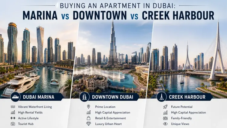 Apartment in Dubai Marina vs Downtown vs Creek Harbour – Where to Invest 